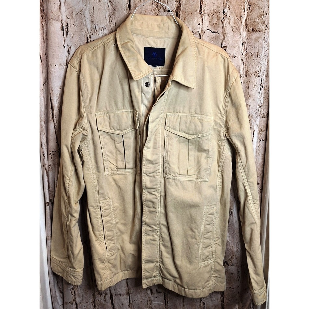 Martin+OSA Men's Large Long  Beige Coat Hidden Inside pockets and‎ Velco pockets